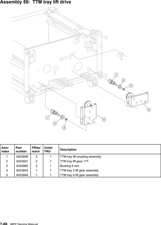 Assembly 50: TTM tray lift drive parts diagram - Lexmark C935 Parts