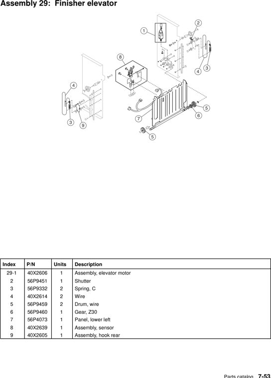 Assembly 29: Finisher elevator parts diagram - Lexmark C920 Parts