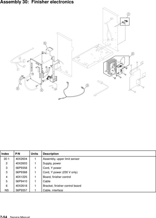 Assembly 30: Finisher electronics parts diagram - Lexmark C920 Parts