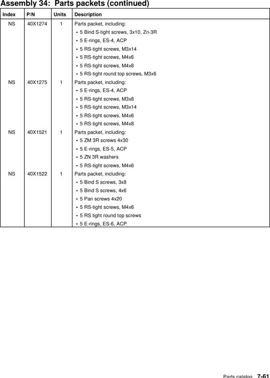 Assembly 34: Parts packets (continued) parts diagram - Lexmark C920 Parts