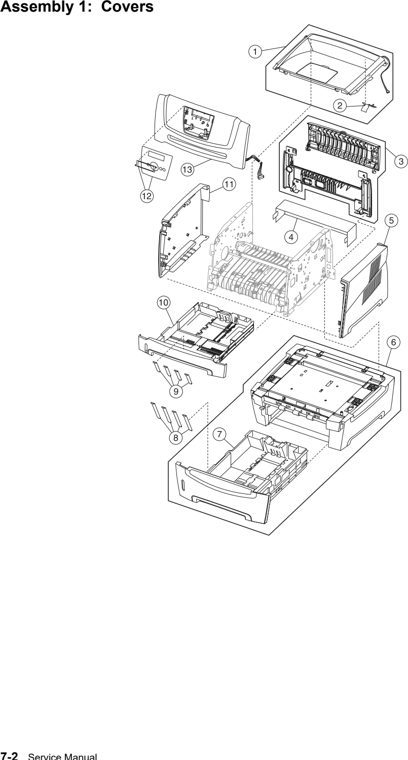 Assembly 1: Covers parts diagram - Lexmark E350 E352 Parts