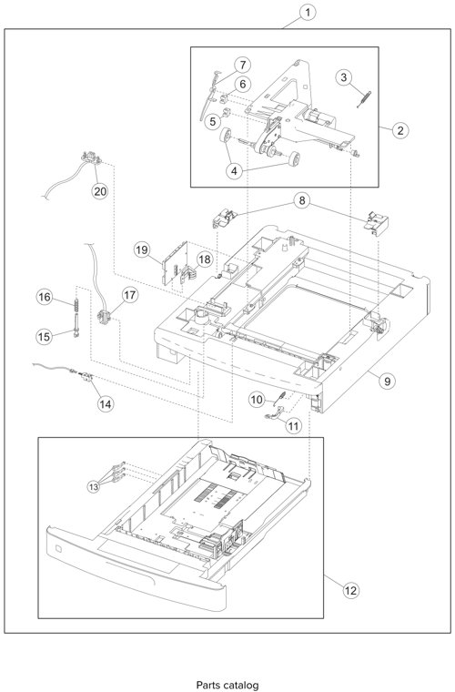 Assembly 11: 550-sheet option tray assembly parts diagram - Lexmark T650 T652 T654 T656 Parts