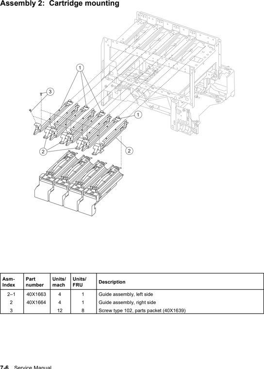 Assembly 2: Cartridge mounting parts diagram - Lexmark C770 & C772 Parts