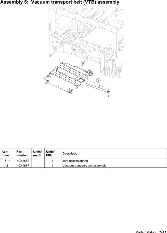 Assembly 5: Vacuum transport belt (VTB) assembly parts diagram - Lexmark C770 & C772 Parts