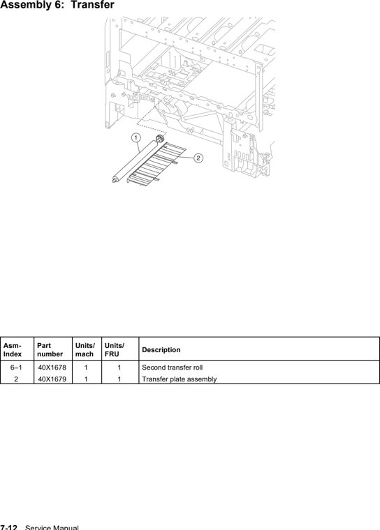 Assembly 6: Transfer parts diagram - Lexmark C770 & C772 Parts