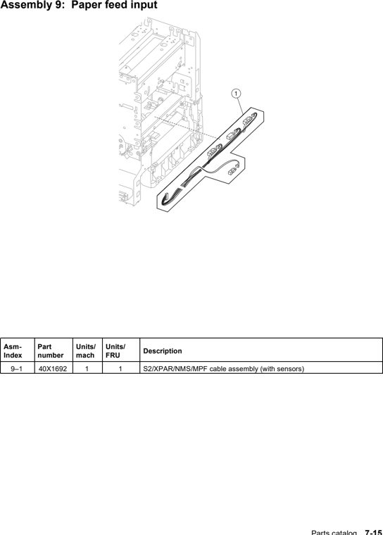 Assembly 9: Paper feed input parts diagram - Lexmark C770 & C772 Parts