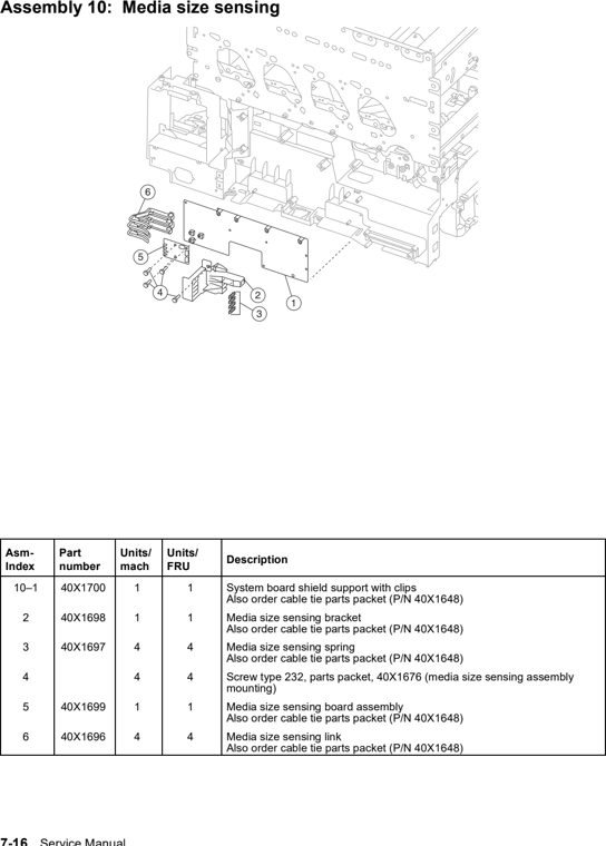 Assembly 10: Media size sensing parts diagram - Lexmark C770 & C772 Parts