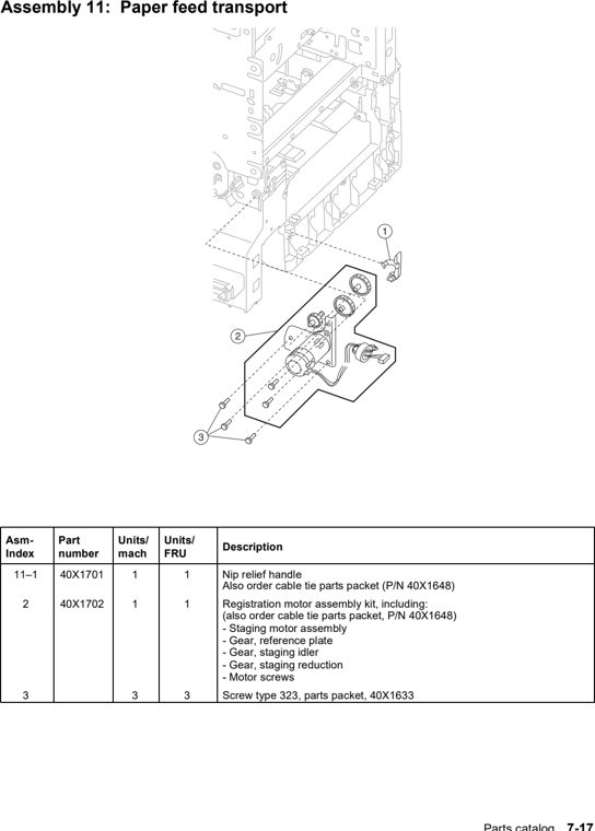 Assembly 11: Paper feed transport parts diagram - Lexmark C770 & C772 Parts