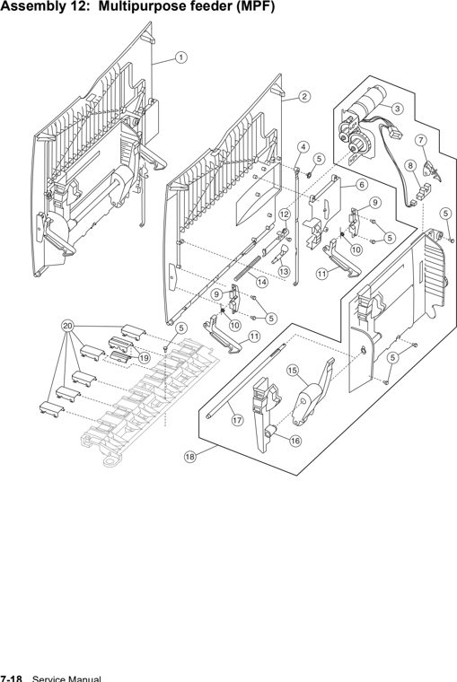 Assembly 12: Multipurpose feeder (MPF) parts diagram - Lexmark C770 & C772 Parts