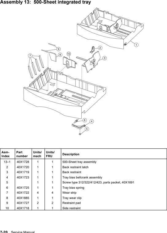 Assembly 13: 500-Sheet integrated tray parts diagram - Lexmark C770 & C772 Parts