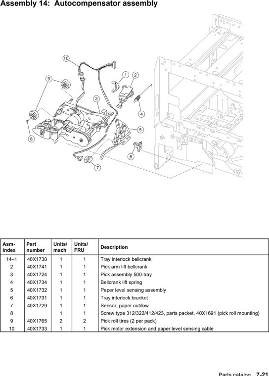 Assembly 14: Autocompensator assembly parts diagram - Lexmark C770 & C772 Parts
