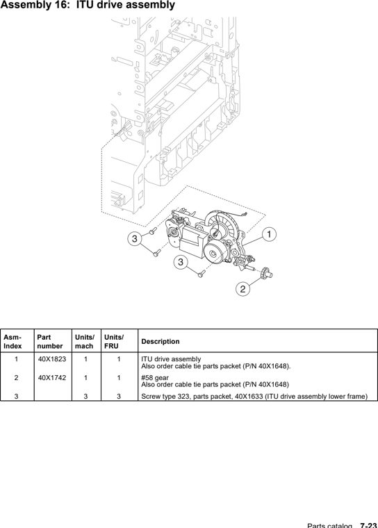 Assembly 16: ITU drive assembly parts diagram - Lexmark C770 & C772 Parts