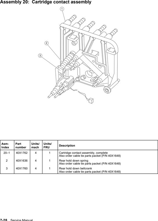 Assembly 20: Cartridge contact assembly parts diagram - Lexmark C770 & C772 Parts