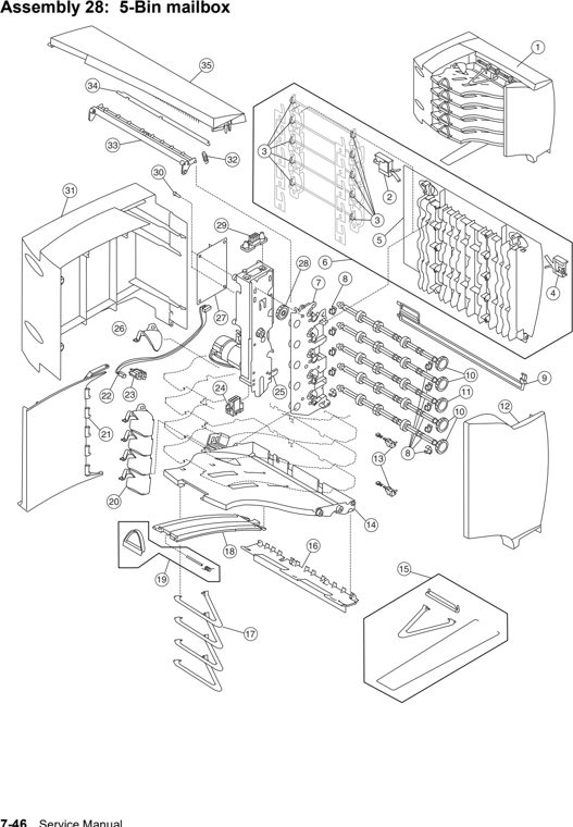 Assembly 28: 5-Bin mailbox parts diagram - Lexmark C770 & C772 Parts