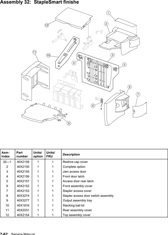 Assembly 32: StapleSmart finishe parts diagram - Lexmark C770 & C772 Parts