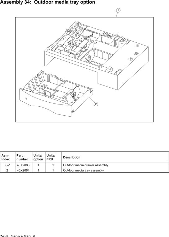 Assembly 34: Outdoor media tray option parts diagram - Lexmark C770 & C772 Parts
