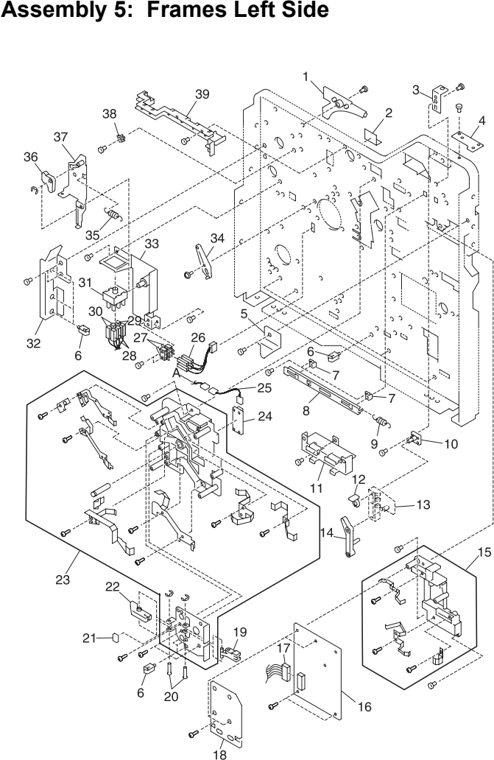 Assembly 5: Frames Left Side parts diagram - Lexmark C710 Parts