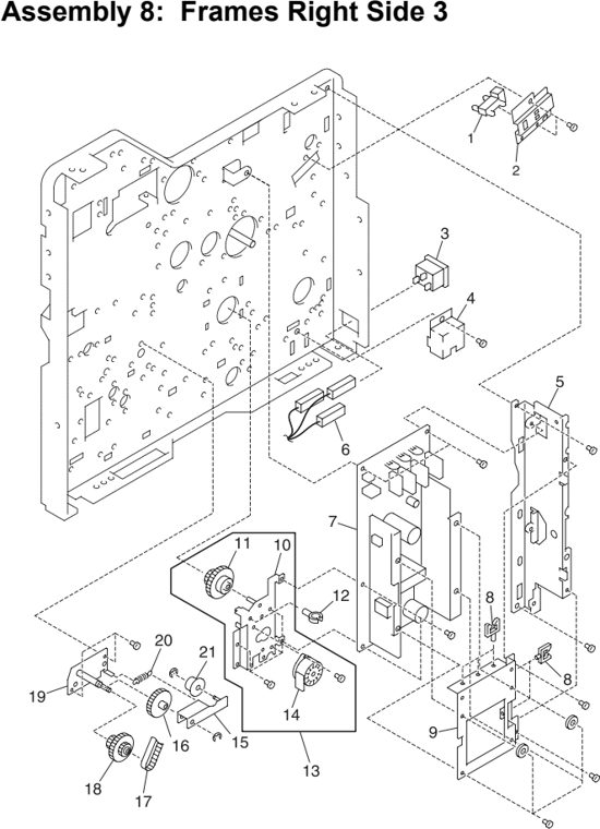 Assembly 8: Frames Right Side 3 parts diagram - Lexmark C710 Parts
