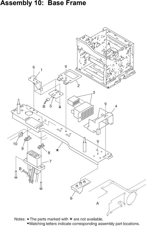 Assembly 10: Base Frame parts diagram - Lexmark C710 Parts
