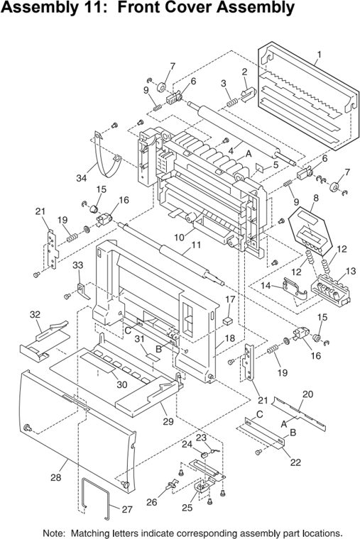 Assembly 11: Front Cover Assembly parts diagram - Lexmark C710 Parts