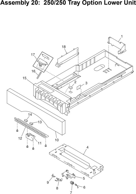 Assembly 20: 250/250 Tray Option Lower Unit parts diagram - Lexmark C710 Parts