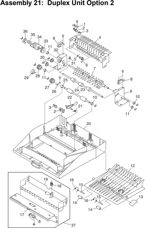 Assembly 21: Duplex Unit Option 2 parts diagram - Lexmark C710 Parts