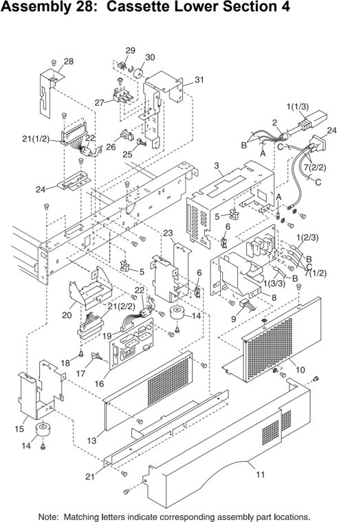 Assembly 28: Cassette Lower Section 4 parts diagram - Lexmark C710 Parts