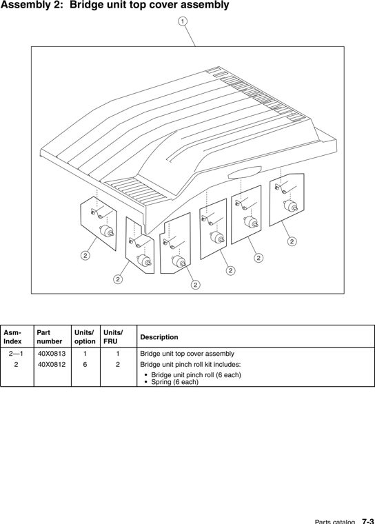 Assembly 2: Bridge unit top cover assembly parts diagram - Lexmark W840 W850 X85x X86x Finisher Parts