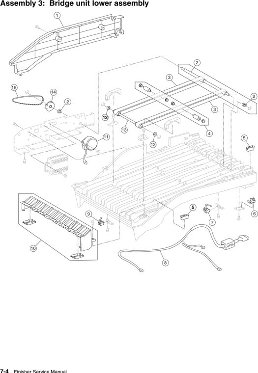 Assembly 3: Bridge unit lower assembly parts diagram - Lexmark W840 W850 X85x X86x Finisher Parts