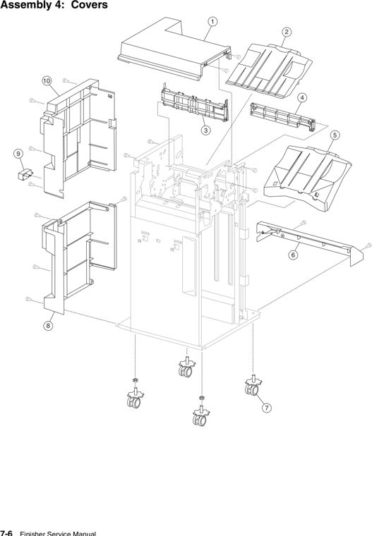 Assembly 4: Covers parts diagram - Lexmark W840 W850 X85x X86x Finisher Parts