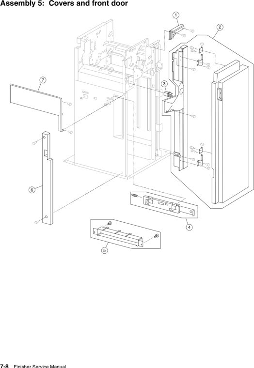 Assembly 5: Covers and front door parts diagram - Lexmark W840 W850 X85x X86x Finisher Parts
