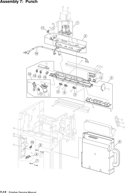 Assembly 7: Punch parts diagram - Lexmark W840 W850 X85x X86x Finisher Parts