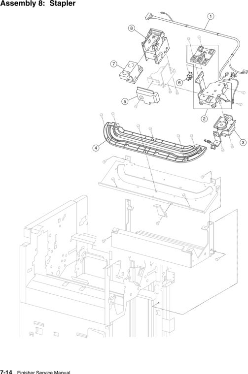 Assembly 8: Stapler parts diagram - Lexmark W840 W850 X85x X86x Finisher Parts