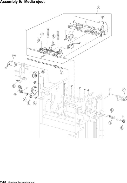 Assembly 9: Media eject parts diagram - Lexmark W840 W850 X85x X86x Finisher Parts