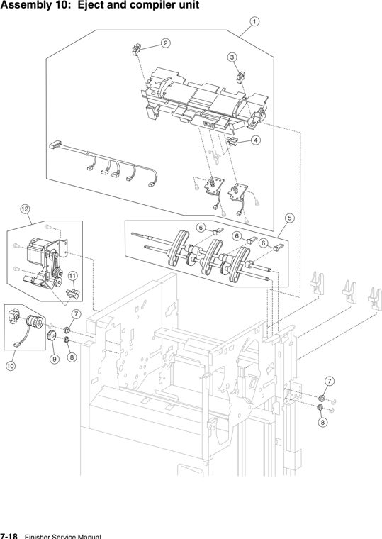 Assembly 10: Eject and compiler unit parts diagram - Lexmark W840 W850 X85x X86x Finisher Parts