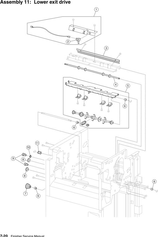 Assembly 11: Lower drive parts diagram - Lexmark W840 W850 X85x X86x Finisher Parts