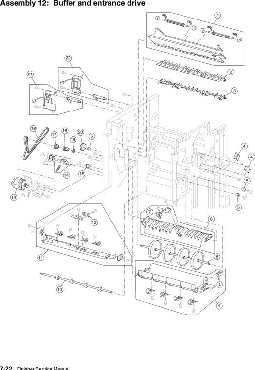 Assembly 12: Buffer and entrance drive parts diagram - Lexmark W840 W850 X85x X86x Finisher Parts