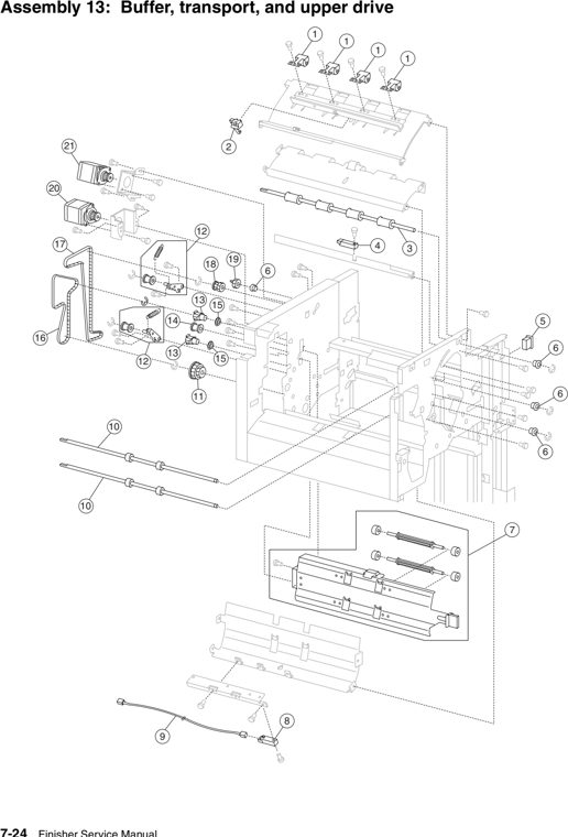 Assembly 13: Transport and upper drive parts diagram - Lexmark W840 W850 X85x X86x Finisher Parts