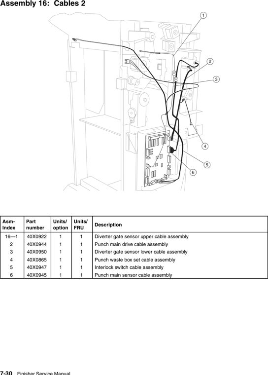 Assembly 16: Cables 2 parts diagram - Lexmark W840 W850 X85x X86x Finisher Parts