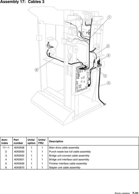 Assembly 17: Cables 3 parts diagram - Lexmark W840 W850 X85x X86x Finisher Parts