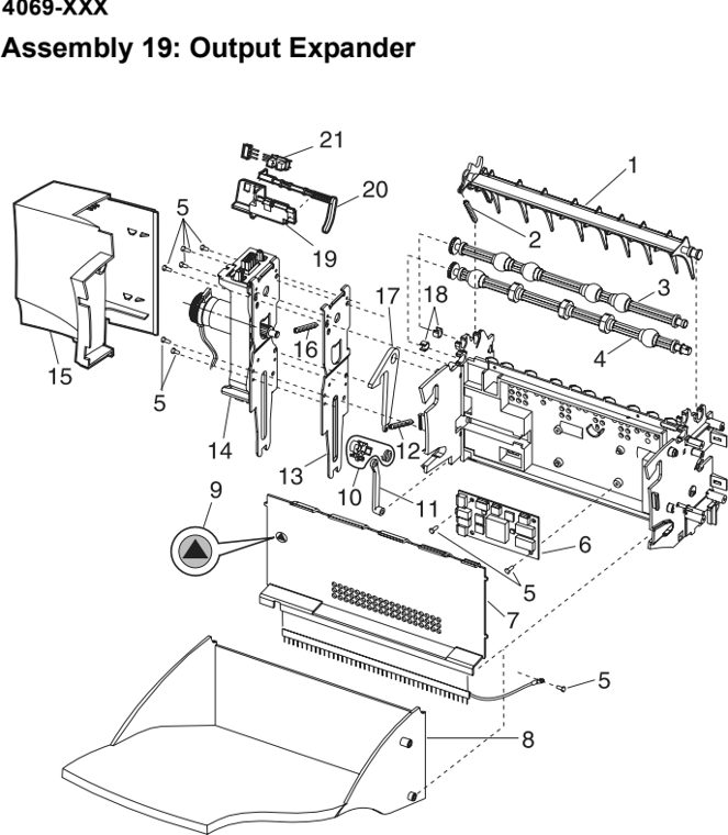 Assembly 19: Output Expander parts diagram - Lexmark Output Expander Parts (S and T series)
