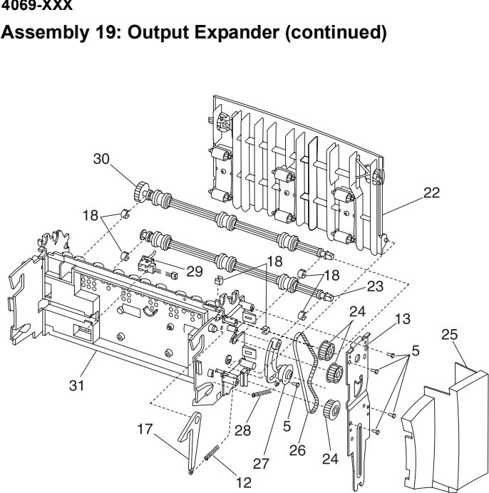 Assembly 19: Output Expander (continued) parts diagram - Lexmark Output Expander Parts (S and T series)