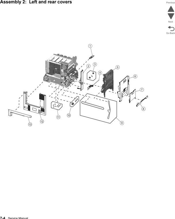 Assembly 2: Left and rear covers parts diagram - Lexmark C792 (c792 c795 cs796 cs797 cs798 cs799) Parts