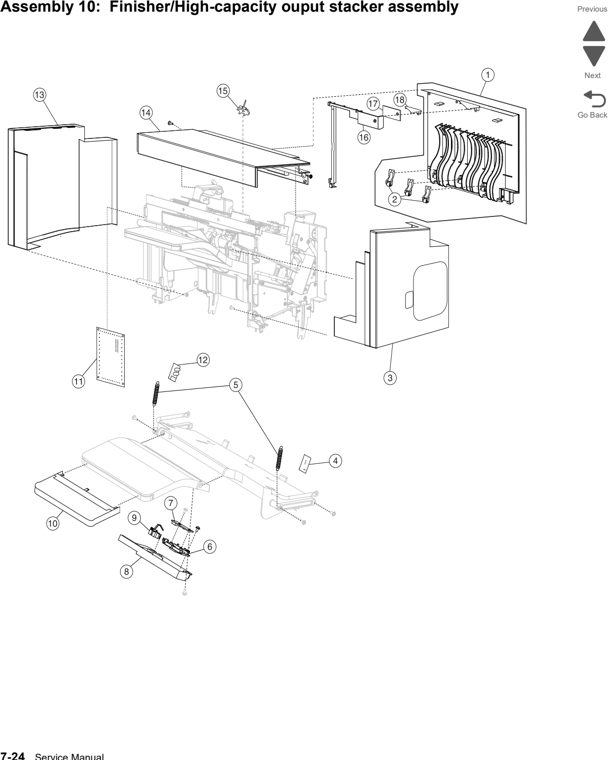 Assembly 10: Finisher/High-capacity output stacker assembly parts diagram - Lexmark C792 (c792 c795 cs796 cs797 cs798 cs799) Parts
