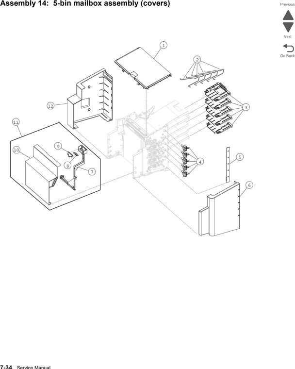 Assembly 14: 5-bin mailbox assembly (covers) parts diagram - Lexmark C792 (c792 c795 cs796 cs797 cs798 cs799) Parts