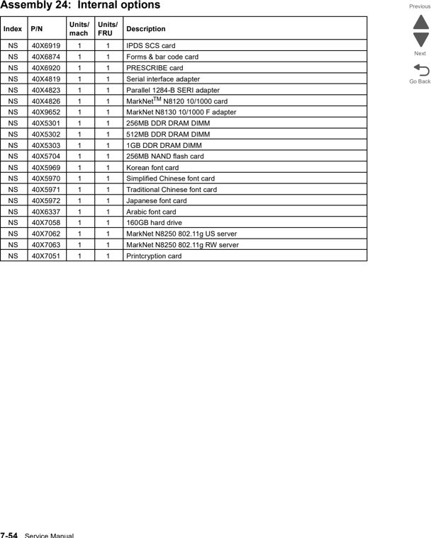 Assembly 24: Internal options parts diagram - Lexmark C792 (c792 c795 cs796 cs797 cs798 cs799) Parts