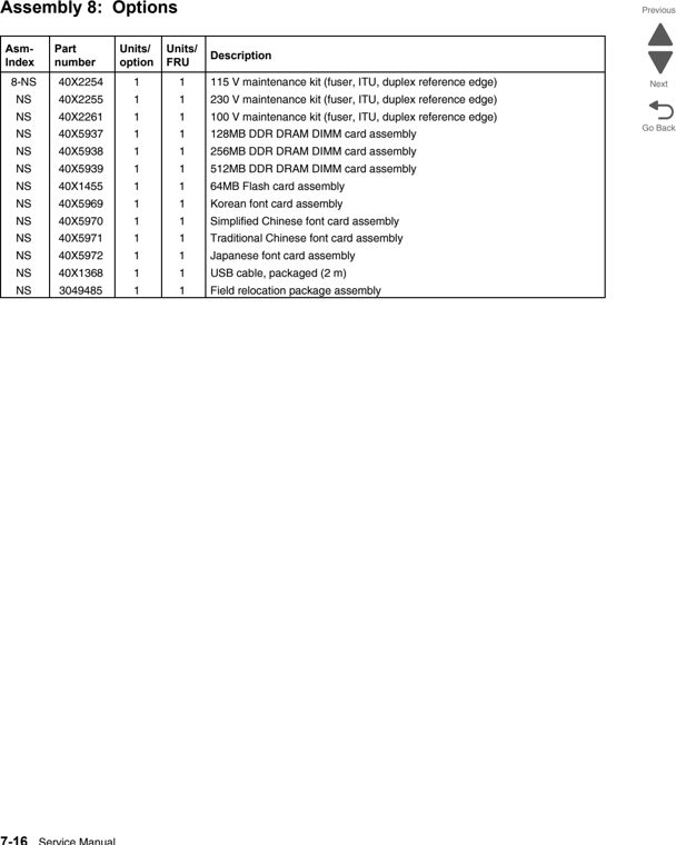 Assembly 8: Options parts diagram - Lexmark X548 Parts