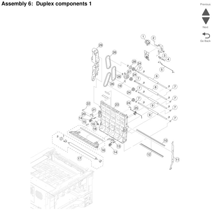 Assembly 6: Duplex components 1t parts diagram - Lexmark X925 Parts