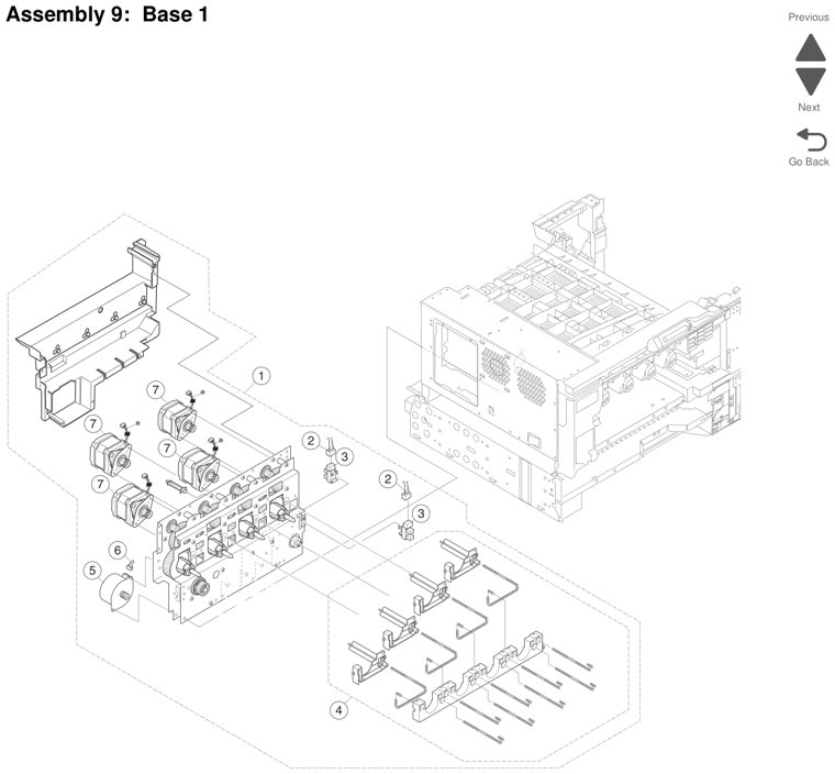 Assembly 9: Base 1 parts diagram - Lexmark X925 Parts