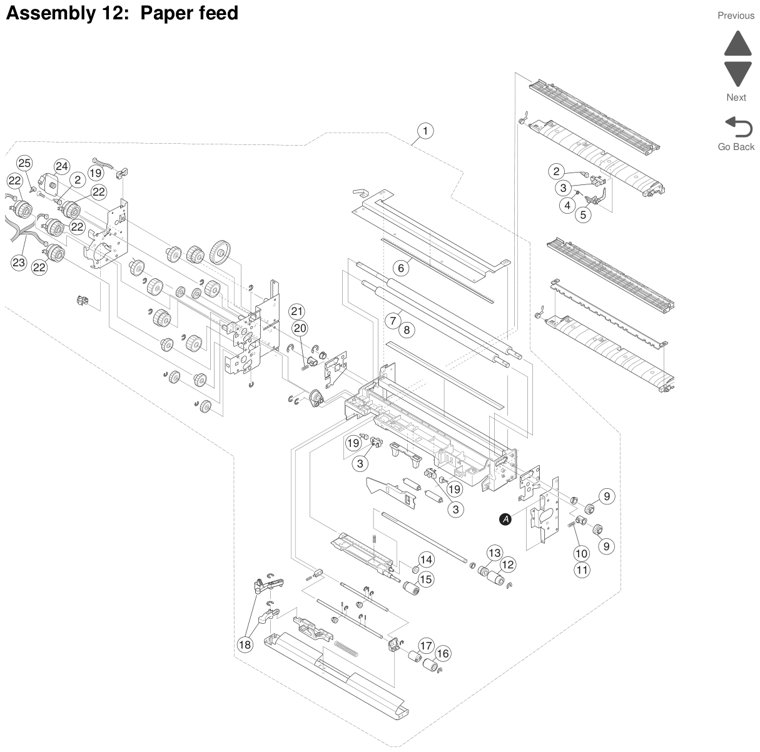 Assembly 12: Paper feed parts diagram - Lexmark X925 Parts